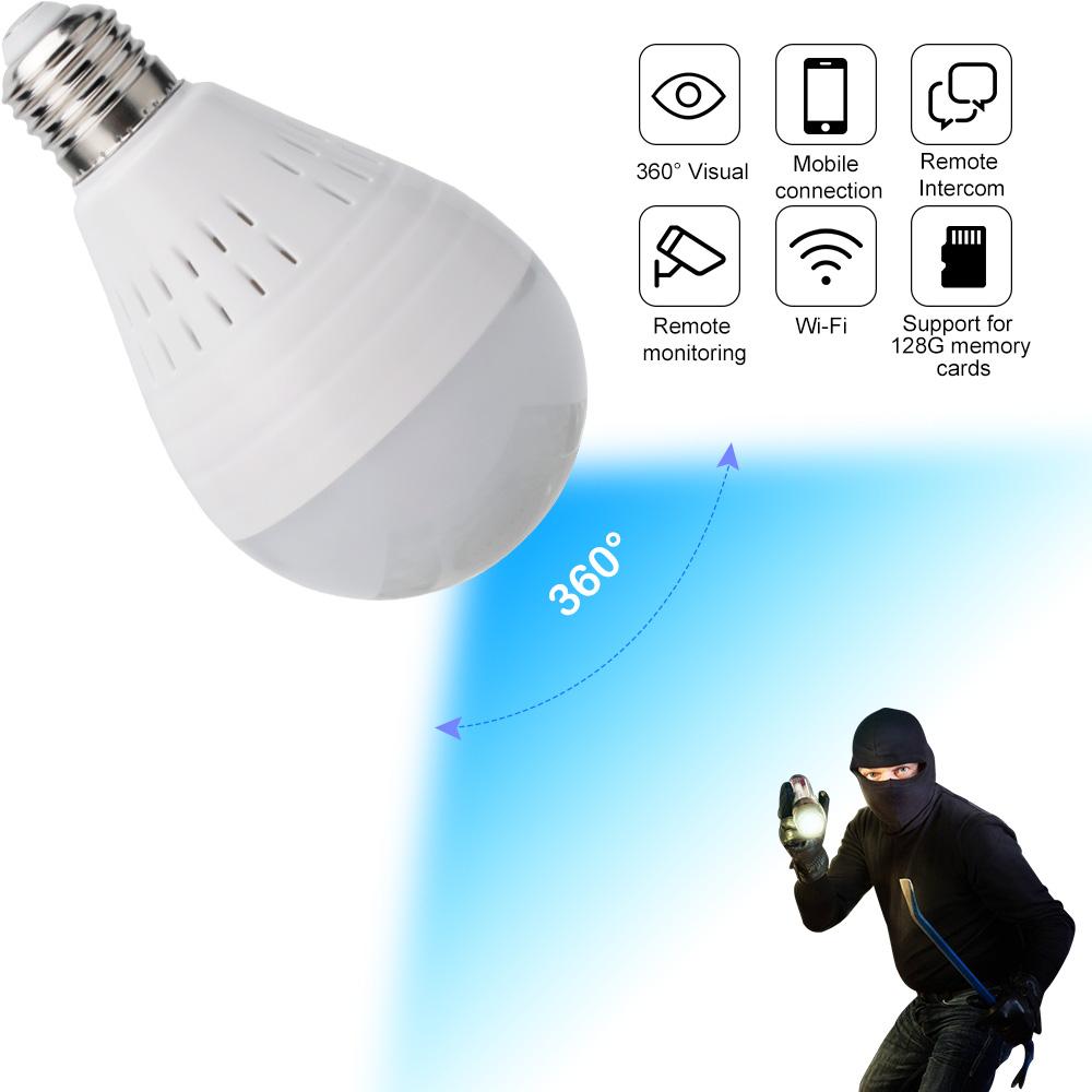 Wi-Fi Light Bulb Camera - HD 360 Degree Panoramic View with Audio - Client451